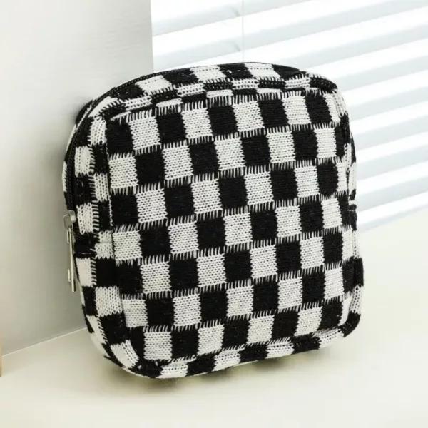 Square Woven Checkered Cosmetic Pouch