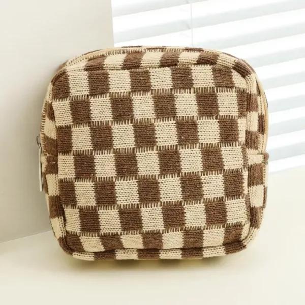 Square Woven Checkered Cosmetic Pouch, view 2