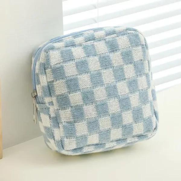 Square Woven Checkered Cosmetic Pouch, view 3